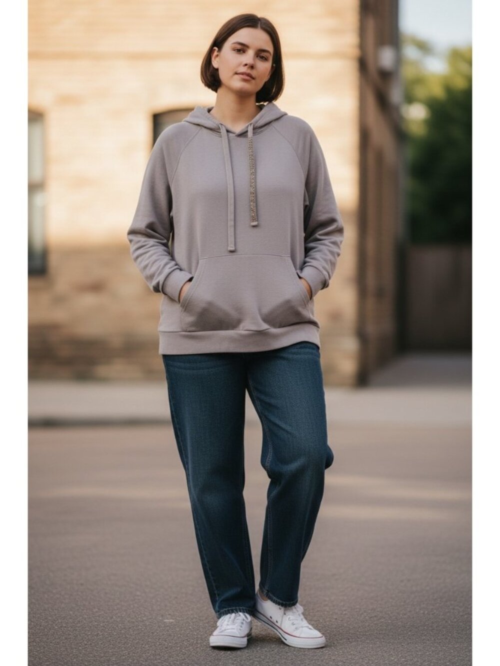 Torrid Hoodie Women's 4X Gray Glam Drawstring Ribbed Cuffs Bottom Band Gorp Core - Picture 1 of 13